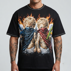 T-shirt graphique personnalisé avec strass et impression numérique, manches courtes, col rond, style streetwear, coupe classique, pour un confort optimal. - Product Image 4