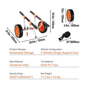 Carrello per Kayak con Pneumatici Solidi da 12 Pollici, Capacità di Carico 450 libbre, Larghezza Regolabile, Antiscivolo, Carrello per Trasporto Manuale - Product Image 5