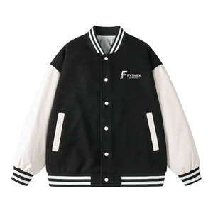Stylish Varsity Winter Jacket Soft Fabric Stand Collar Eco-Friendly Lightweight with <b>Covered</b> <b>Button</b> Front Closure - Product Image 1