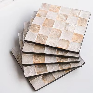 Black Mother of Pearl Coasters Luxury Mosaic Seashell Inlay Drink Coaster Round Iridescent MOP <b>Cup</b> <b>Mat</b> For Wholesale Corporate - Product Image 3
