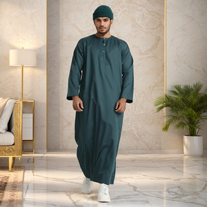 <b>Men</b> Black Polyester <b>Thobe</b> Long Sleeve Ankle Length Sweetheart Neckline Embroidered Breathable Casual Daily Wear Wedding Ramadan - Product Image 5