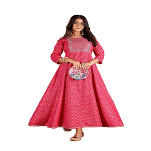 Vestido de rayón Anarkali de diseñador de aspecto precioso de último diseño con estampado de lámina para bodas y exteriores - Product Image 1
