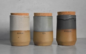 Modern Ceramic <b>Storage</b> Canister Cork Lid Two Tone Glaze Airtight <b>Kitchen</b> Jar Minimalist Counter Organizer Premium Design - Product Image 2