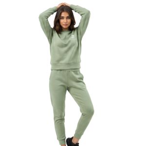 Ensemble de survêtement deux pièces pour femme, vert sauge, hiver, sweat-shirt à col rond et pantalon de jogging, vêtements de sport décontractés, 100% polyester - Product Image 3