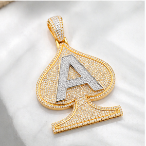 Custom 925 <b>Silver</b> Moissanite Diamond Gold Plated Spike Initial Alphabet Letter ACE Spades Poker Pendant Iced Hip Hop Men's Party - Product Image 5