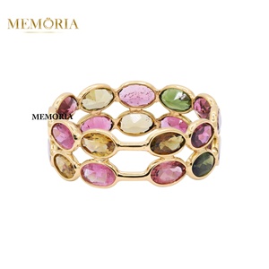 Wholesale 18K Yellow <b>Gold</b> Plated Natural Oval Multi Tourmaline Bezel Set Openwork Band <b>Ring</b> Memoria Jewels - Product Image 4