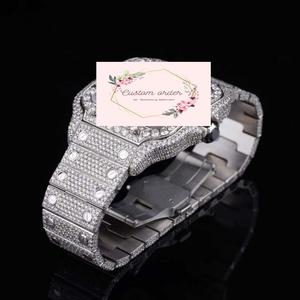 Montre pour homme en acier inoxydable de style hip-hop avec cadran analogique en cristal de verre, diamant carré antique en moissanite, résistante à l'eau - Product Image 2