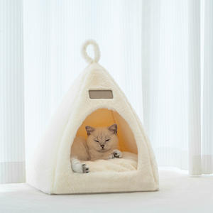 Offre Spéciale Triangle chien tente lit doux en peluche chaud hiver chien maison intérieur nid pour animaux de compagnie couleur unie respirant petits animaux - Product Image 5