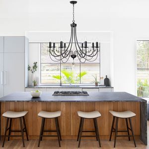 Lampadario a 8 Luci in Cristallo Nero e Nichel Spazzolato, Stile Rustico Francese, per Sala da Pranzo, Illuminazione a Soffitto - Product Image 3