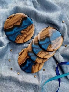 Handmade Square Wood & Blue Ocean Epoxy Resin <b>Coaster</b> Set Modern Design 10 CM Diameter REHMAN CRAFT - Product Image 6