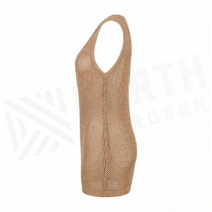 Body de punto con cuello en V profundo para mujer, top sin mangas elástico con aberturas, color beige - Product Image 3