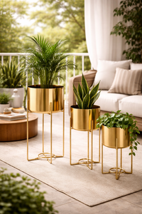 Supports de fleurs en métal plaqué or, jardinières modernes d'extérieur pour plantes vertes, décoration de jardin - Product Image 6