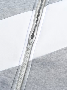 <b>Men's</b> Gray <b>White</b> Hooded Zipper Fleece Racer <b>Jacket</b> Breathable Smart Casual Winter Wear Slim Fit Regular Length Polyester Cotton - Product Image 6