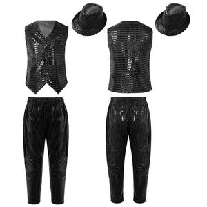 Costume de scène pour enfants de 1 à 16 ans, garçons et filles, veste avec pantalon, ensemble de chapeau à paillettes pour la danse jazz, spectacle scolaire, vêtements, fournisseurs - Product Image 2
