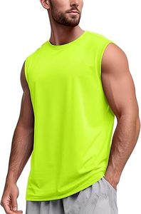 Camiseta sin mangas para hombre, verde neón, cuello redondo, transpirable, de secado rápido, informal, para gimnasio, entrenamiento, color sólido, tejido de poliéster, estilo muscular - Product Image 2