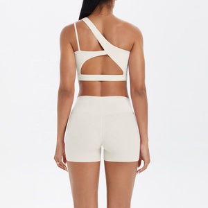 White Seamless Crop Top High Waist Biker Shorts 2 Piece Yoga Set Sportswear Activewear - Product Image 2
