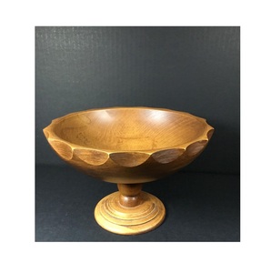 Bol de service en bois d'acacia fait main, résistant à la chaleur, écologique, avec base sur piédestal, en bois brun naturel, vaisselle de service alimentaire - Product Image 6