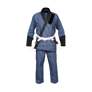 Kimono de BJJ Azul Unisex, Corte Regular, para Adultos, Conjunto de Ropa de Artes Marciales con Ribete Negro y Cinturón Blanco, Poliéster/Algodón Elástico de Secado Rápido - Product Image 3