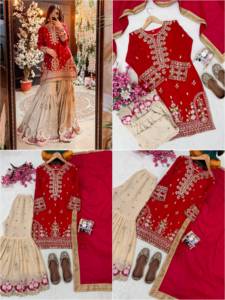 Heavy Embroidery <b>Kurta</b> Sharara Dupatta Set <b>Women</b> Traditional Indian Pakistani Suit Wedding Party Wear - Product Image 2