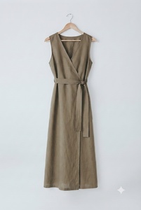 Vestido largo de algodón con corte acampanado, sin mangas, con lazo en la cintura, estilo bohemio para vacaciones en la playa, estampado floral, ecológico - Product Image 1