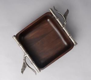 Bol de service en bois massif avec poignées en métal design, bol décoratif de luxe pour la maison, l'hôtel et la vaisselle, exportation - Product Image 6