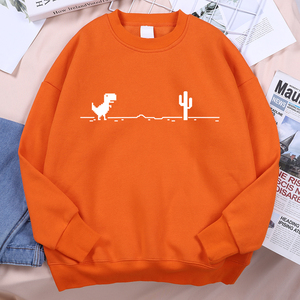 Sweat-shirt unisexe à col rond imprimé graphique de jeu Pixel Dinosaur Cactus, motif Chrome T-Rex Runner, coupe ample décontractée - Product Image 5