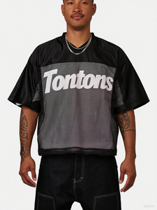 Yellow Mesh Streetwear Crop T-Shirt Men Oversized Athletic <b>Logo</b> Summer Breathable Casual Top - Product Image 3