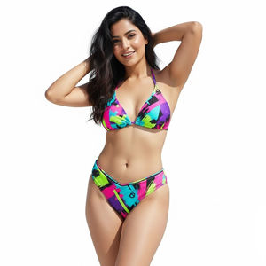 Conjunto de Traje de Baño de Dos Piezas para Mujer, Personalizado, de Cintura Alta, Ecológico, de Secado Rápido, con Diseño Push-Up - Product Image 1