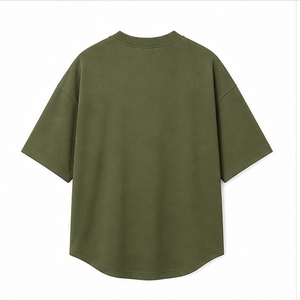 เสื้อยืดเปล่าสีเขียวเอิร์ธโทนทรงโอเวอร์ไซส์ แขนสั้น ชายโค้ง แฟชั่นสตรีทแวร์ ขายส่งแบบกำหนดเองได้ - Product Image 2