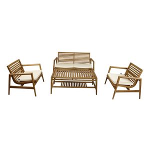 Modern Teak Wicker Outdoor <b>Sofa</b> Set PE Waterproof Quick-Dry Cushion Durable <b>Garden</b> Villa Living Room Gym Hotel Park Use - Product Image 3