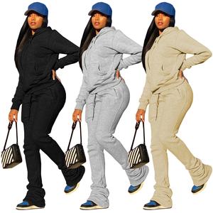Nouveautés Hiver Femmes Casual 2pc Jogger Pull Hoodies Épais Survêtement Pantalon Ensemble 100% Coton Deux Pièces Pantalon Ensembles - Product Image 2