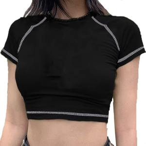 Camiseta corta de algodón de alta calidad para mujer, camiseta informal de moda urbana para mujer, Top básico de verano con cuello redondo para mujer - Product Image 3