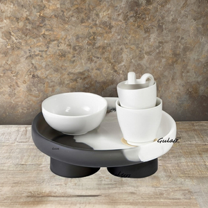 Handmade Modern Resin Geometric Marble Pattern Multi-Functional Decorative Bowl Black White Dual Base Stand for Home Decoration - Product Image 1