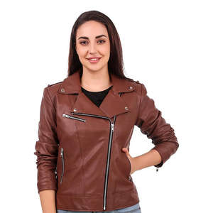 Chaqueta de Cuero para Mujer al por Mayor, Chaqueta de Cuero de Manga Larga, Chaqueta Sólida para Mujer, Diseño OEM con Logotipo, Chaquetas de Cuero Transpirables para Mujer - Product Image 2