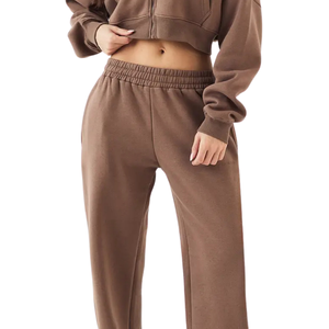 Conjunto de Sudadera Corta con Capucha y Pantalones Anchos de Chándal para Mujer, Cintura Elástica, Atuendo Casual de Dos Piezas para Descansar, Venta al por Mayor - Product Image 6
