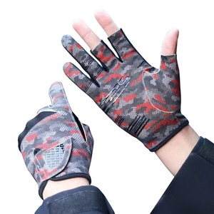 Fishing <b>Gloves</b> Half Finger Gray <b>Red</b> Camo Synthetic Breathable Hook And Loop Closure Unisex All Seasons - Product Image 2