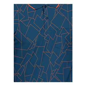 Men's Geometric Pattern <b>Polo</b> Shirt Short Sleeve Knitted Breathable Casual Design Blue with <b>Orange</b> Trim - Product Image 6