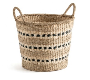 Paniers de rangement en jonc de mer faits à la main avec poignées Collection d'osier et de paille en rotin pour l'organisation de la maison et l'utilisation du linge - Product Image 6