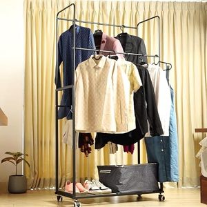 Perchero Metálico de Dos Niveles con Ruedas, Estilo Minimalista, Organizador de Ropa - Product Image 1