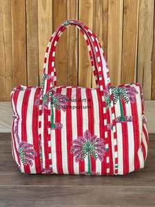 Handmade Large Cotton Patches Duffle <b>Bag</b> Fashionable Zip Quilted Blockprint Fabric Colorful Weekender Travel <b>Bag</b> Two Handles - Product Image 3