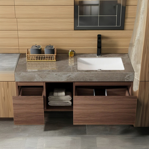 Tocador de baño de madera maciza de gran capacidad moderno, a prueba de humedad, ecológico, fácil de limpiar, almacenamiento - Product Image 1