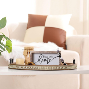 Plateaux ronds décoratifs perlés en bois de manguier de qualité supérieure pour comptoir de cuisine à domicile salon salle à manger présentoir de comptoir ou utilisation de table - Product Image 6