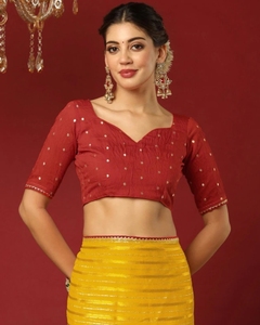 Sari de otoño de gasa georgette reversible sin arrugas y adornado para mujer KV, estilo Bollywood, con blusa sin coser (amarillo) - Product Image 3