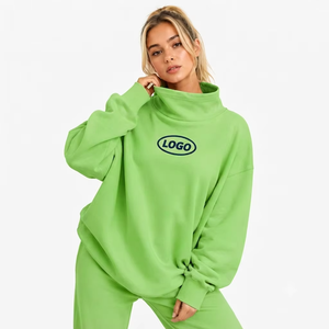 Sudadera holgada de forro polar suave para mujer, cuello simulado, bordado, poliéster/algodón ecológico, estilo urbano, para invierno - Product Image 1