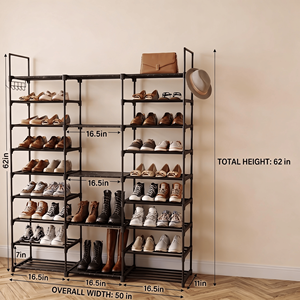 Zapatero grande de 9 niveles y 50 pulgadas, de tubo de hierro resistente, con 3 filas y 9 compartimentos, organizador de zapatos que ahorra espacio, bolsa de almacenamiento para armario. - Product Image 2