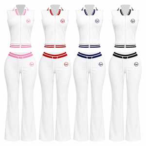 Custom Logo Women's 2 Piece Sports Set Sleeveless Zipper Jacket High Waist Pants Breathable Knitted Activewear All Seasons - Product Image 1
