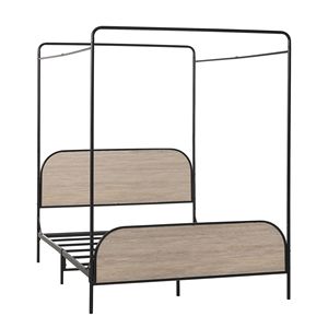 Moderno telaio della regina con baldacchino in metallo e legno di quercia affumicata-un elegante letto in metallo - Product Image 1