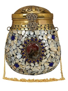 กระเป๋าถือหรูหราหนาลายกระเบื้องโมเสคที่ซับซ้อนกระเป๋าคลัทช์สำหรับงานเลี้ยงตอนเย็นพร้อมห่วงโซ่โลหะอุปกรณ์หรูหราราคาดีที่สุด - Product Image 5