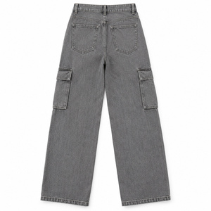 Jeans Cargo de Cintura Alta para Mujer, Pantalones Grises de Mezclilla Rígida, Corte Holgado Estilo Boyfriend, Tallas XS-XXL - Product Image 2