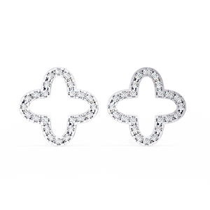 Boucles d'oreilles clous en or massif 10K 14K 18K avec diamants de laboratoire Open Clover, 0,24 carats au total, motif trèfle à quatre feuilles, pour femme, bijoux fins - Product Image 2